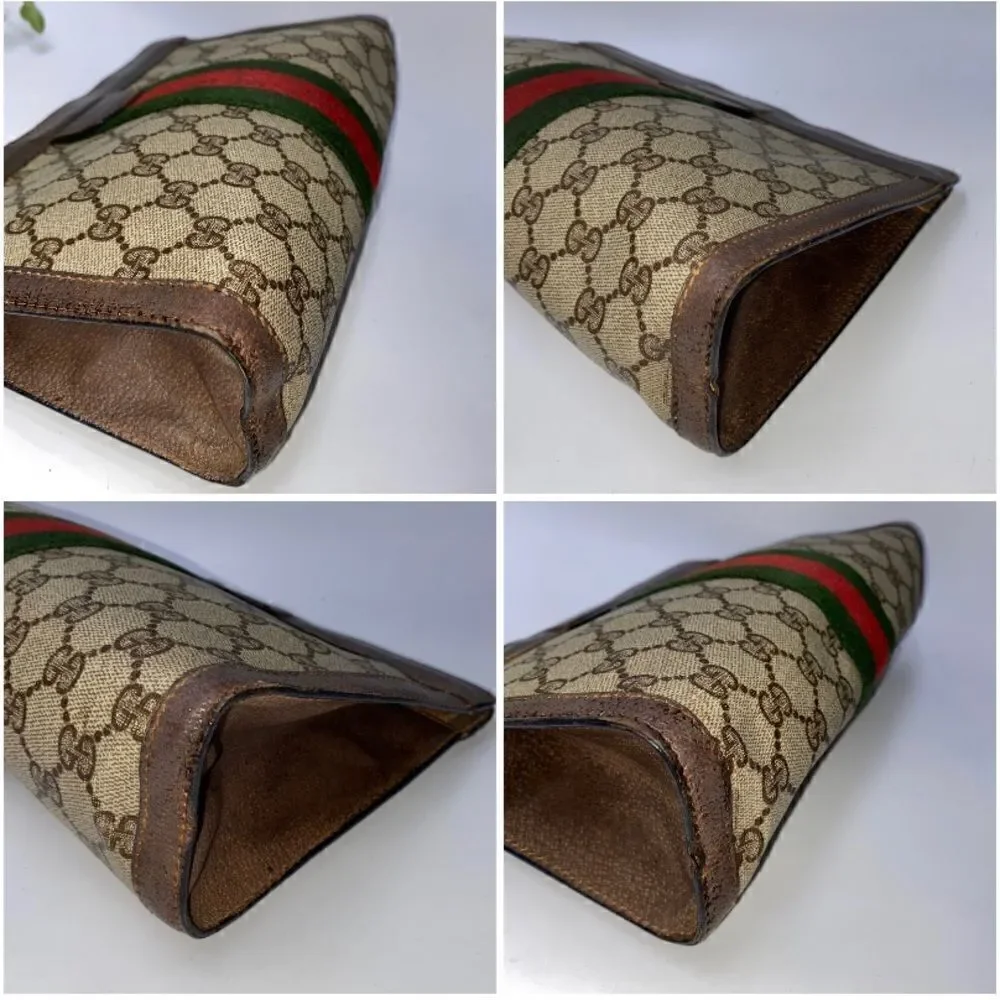 💎Gorgeous💎 Authentic GUCCI Web Sherry Line GG Logo Canvas/Leather Clut…